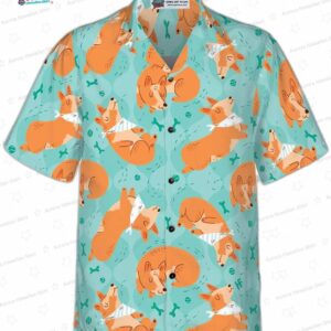 Sleeping Corgi Dreams About Bones Hawaiian Shirt 3