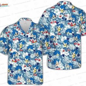 Sonic the Hedgehogg Summer Vacation Shirt Tropical Pattern Sonic Shirt Cartoon Sonic Matching Party 1