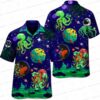 Neon Ocean Octopus Hawaiian Shirt, Vivid Sea Life Aloha Button-Up for Festival Vacation Gift