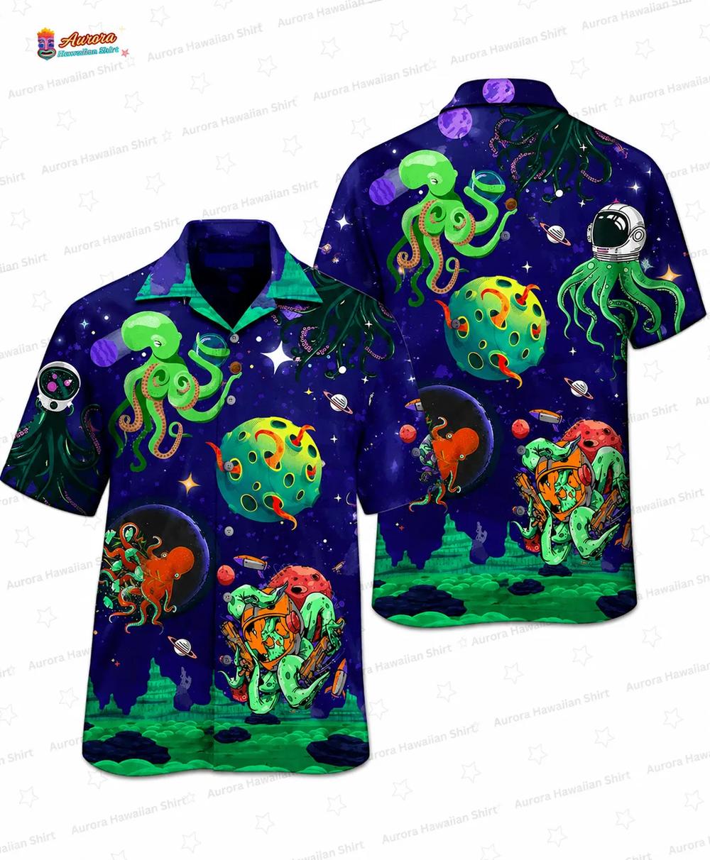 Astronaut Octopus Hawaiian Shirt with Space Adventure Art for Sci-Fi Gifts Astronaut Octopus Hawaiian Shirt with Space Adventure Art for Sci-Fi Gifts