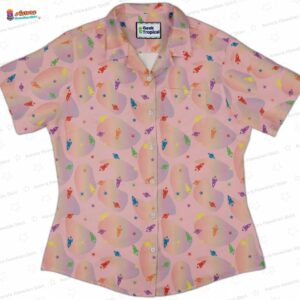 Space Pride Rocket Pink Hawaiian Shirt, Curvy Aloha Button-Up for Pride Vacation Gift