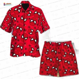Red Cartoon Spider Man Hawaiian Shirt and Shorts Set for Superhero Fans