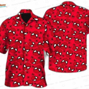 Spider Man Cartoon Hawaiian Shirt Spiderman Button Up Spider Man Friends Hawaii Shirt Spider Man Red 1