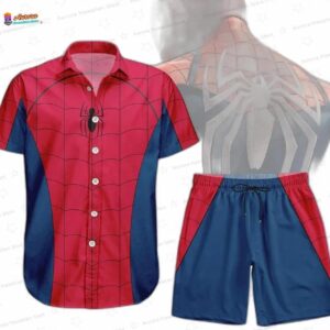 Spider Man Costume Button Shirt Men Shorts Marvel Avengers Cosplay Spiderman Hawaiian Shirt Disney S 1