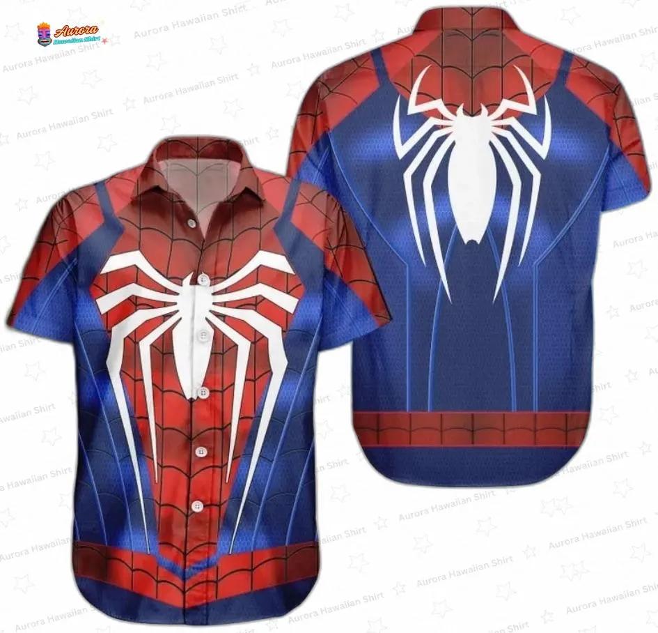 Spider-Man Costume Spider Man Hawaiian Shirt, Red Blue Cosplay Aloha Button-Up for Halloween Vacation Gift Spider-Man Costume Spider Man Hawaiian Shirt, Red Blue Cosplay Aloha Button-Up for Halloween Vacation Gift