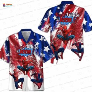 Spider-Man Red White and Boom 4th of July Hawaiian Shirt – Patriotic Superhero Aloha Shirt