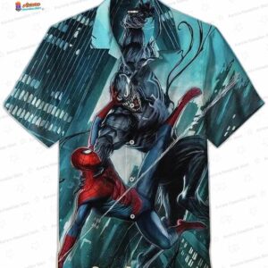 Spiderman Vs Venom Spider Man Hawaiian Shirt, Marvel Comic Battle Aloha Button Up for Fans