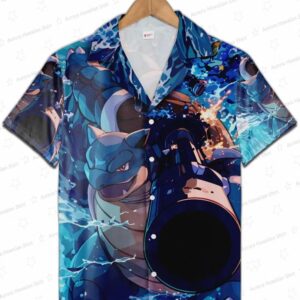 Squirtle Evolution Pokemon Hawaiian Shirt, Blue Water Anime Aloha Button-Up for Gamer Vacation Gift