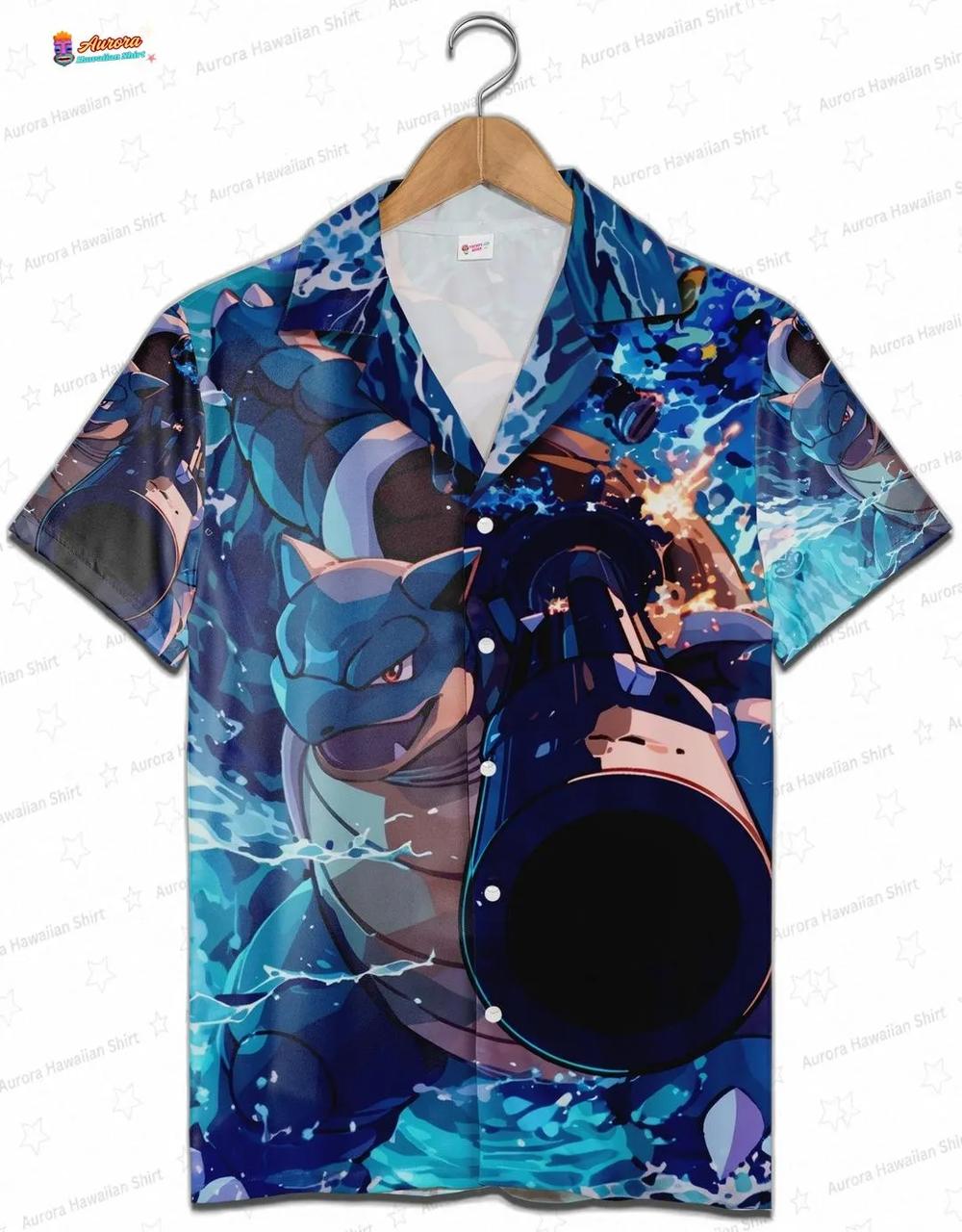 Squirtle Evolution Pokemon Hawaiian Shirt, Blue Water Anime Aloha Button-Up for Gamer Vacation Gift Squirtle Evolution Pokemon Hawaiian Shirt, Blue Water Anime Aloha Button-Up for Gamer Vacation Gift