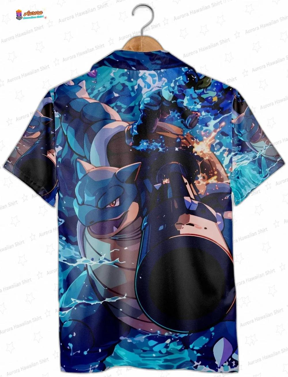 Squirtle Evolution Pokemon Hawaiian Shirt, Blue Water Anime Aloha Button-Up for Gamer Vacation Gift Squirtle Evolution Pokemon Hawaiian Shirt, Blue Water Anime Aloha Button-Up for Gamer Vacation Gift