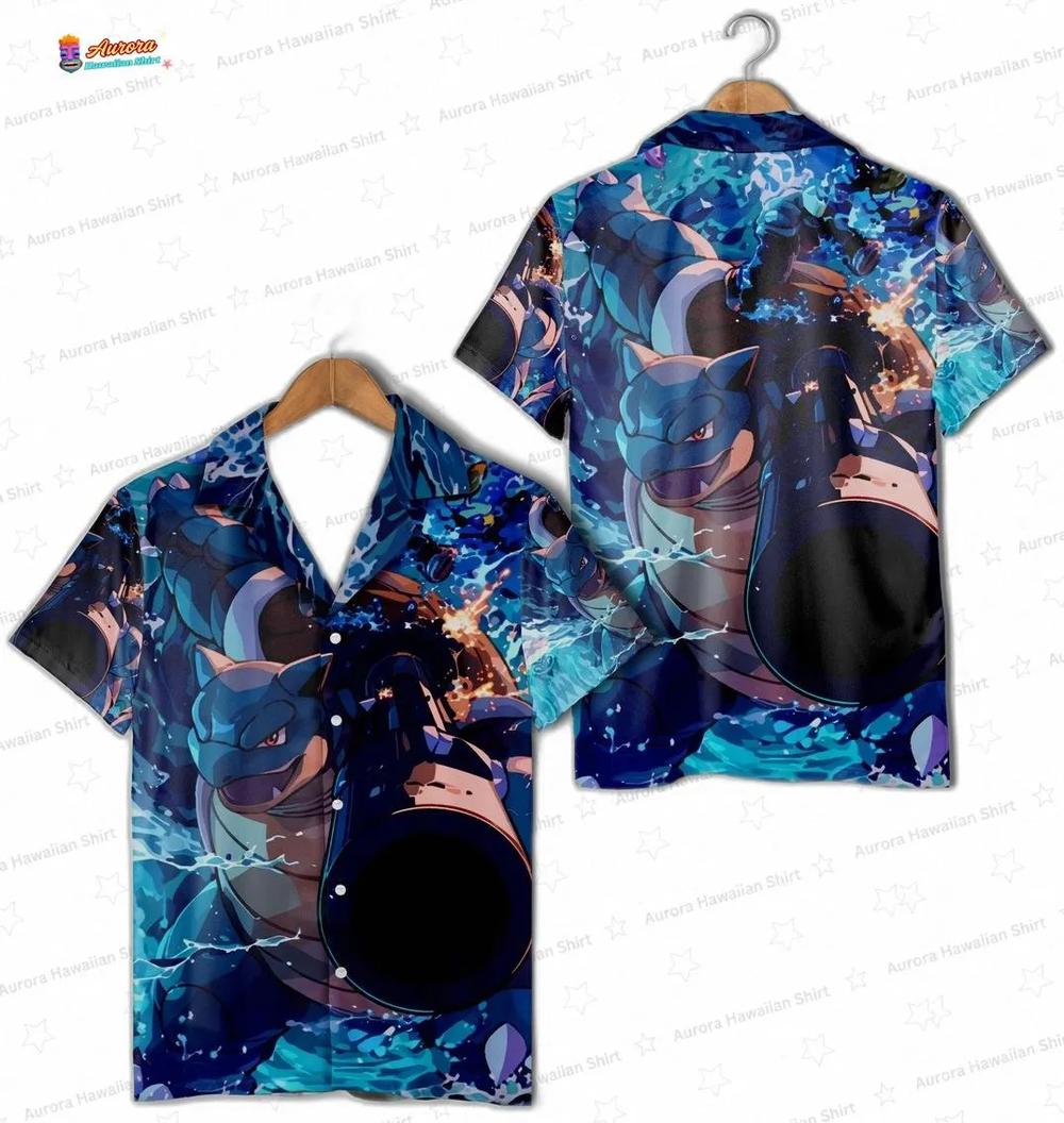 Squirtle Evolution Pokemon Hawaiian Shirt, Blue Water Anime Aloha Button-Up for Gamer Vacation Gift Squirtle Evolution Pokemon Hawaiian Shirt, Blue Water Anime Aloha Button-Up for Gamer Vacation Gift