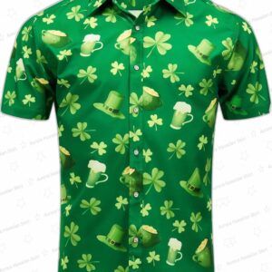 Green Clover St Patrick’s Day Hawaiian Shirt for Irish Holiday Parties