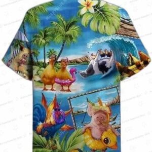 Stay Cool Duck Rooster Pig And Cow Trendy Hawaiian Shirt 1