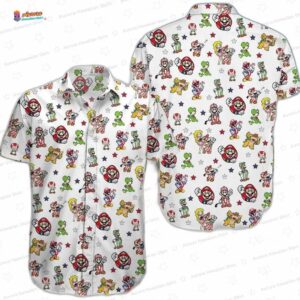 Patriotic Retro Gamer Hawaiian Shirt – 4th of July Mario Hawaiian Shirt