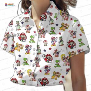 Super Mario 4th of July Matching Set and Hawaiian Shirt for Gamer Independence Day Vacation 3