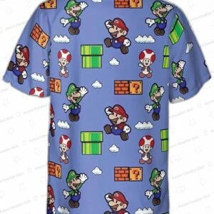 Super Mario Blue Hawaiian Shirt Cartoon Game Summer Beach Shirt for Men Women 3