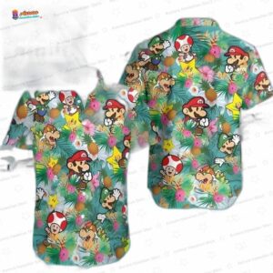 Pineapple Mario Hawaiian Shirt with Luigi Bowser Toad for Gamer Vacations