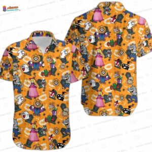 Orange Halloween Mario Hawaiian Shirt, Gamer Party Outfit