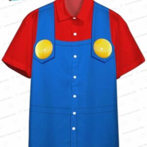 Red Blue Mario Hawaiian Shirt, Classic Gamer Costume Aloha Button-Up for Summer Vacation Gift