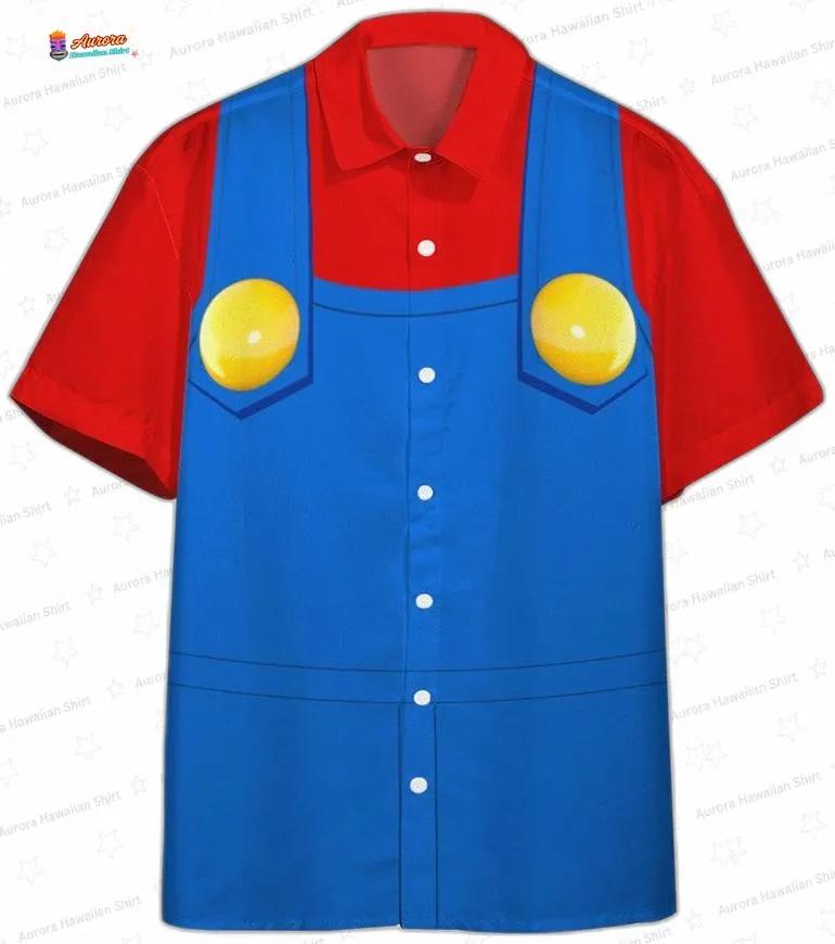 Red Blue Mario Hawaiian Shirt, Classic Gamer Costume Aloha Button-Up for Summer Vacation Gift Red Blue Mario Hawaiian Shirt, Classic Gamer Costume Aloha Button-Up for Summer Vacation Gift
