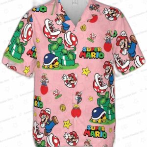 Super Mario Hawaiian Shirt Mario Beach Aloha Tee Video Game Summer Vacation 1