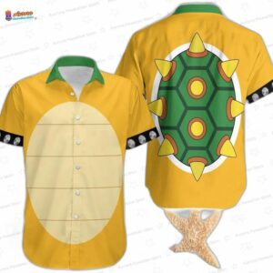 Yellow Bowser Shell Mario Hawaiian Shirt, Game Villain Aloha Button-Up for Gamer Vacation Gift