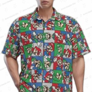 Color Block Mario Hawaiian Shirt for Men, Summer Outfit