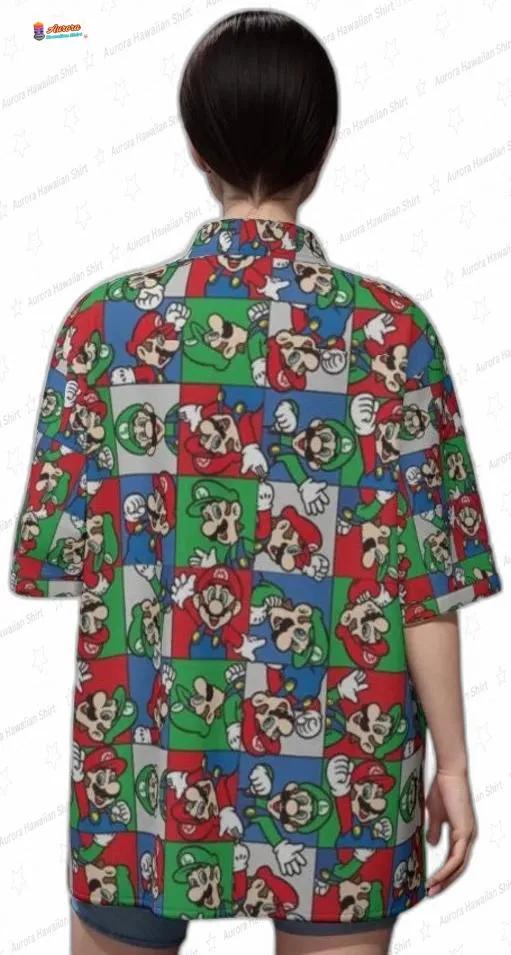 Color Block Mario Hawaiian Shirt for Men, Summer Outfit Color Block Mario Hawaiian Shirt for Men, Summer Outfit