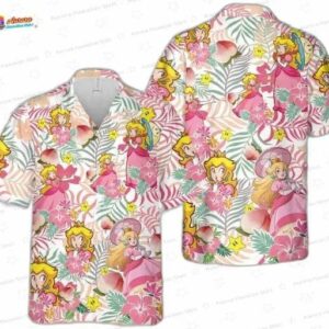 Trendy Super Mario Princess Peach Floral Hawaiian Shirt