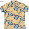 Ancient Floral Blue And Yellow Hawaiian Shirt, Bold Tropical Aloha Button-Up for Beach Vacation Gift