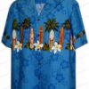 Dark Blue Trailing Taro Hawaiian Shirt, Leaf Print Aloha Button-Up