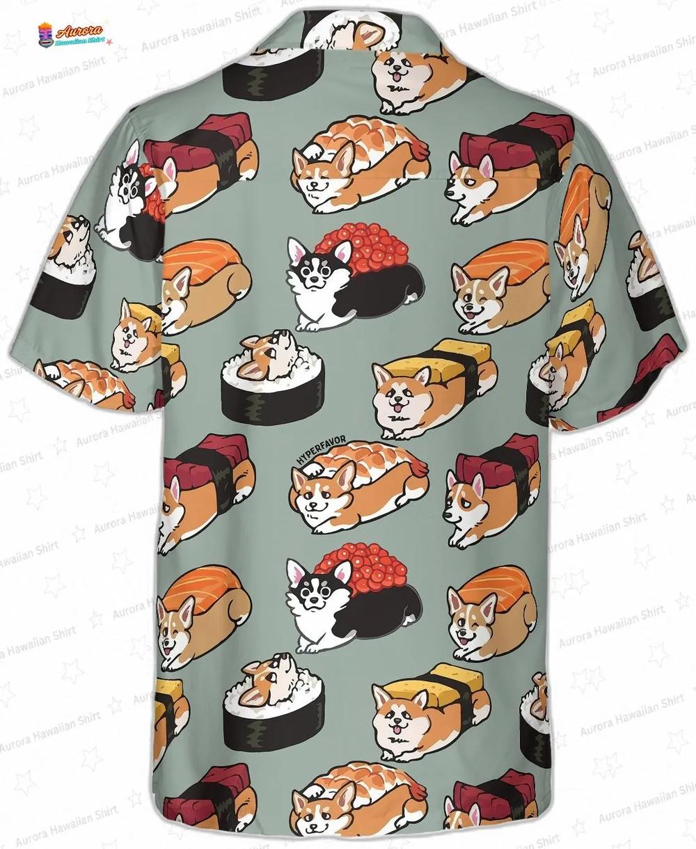 Sushi Corgi Hawaiian Shirt, Cute Pup Roll Vacation Button-Up Sushi Corgi Hawaiian Shirt, Cute Pup Roll Vacation Button-Up