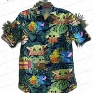 Sw Trendy Hawaiian Shirt Baby Yoda Grogu Stitch Cute Green Hawaii Aloha Shirt 2022 1