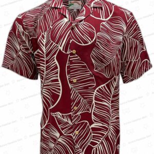 Taro Leaf Red Rayon Hawaiian Shirt – Tropical Botanical Button-Up