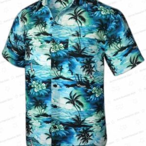 Trendy Teal Blue Vintage Palm Tree Hawaiian Shirt for Vacation