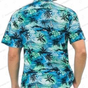 Teal Blue Vintage Palm Tree Hawaiian 1