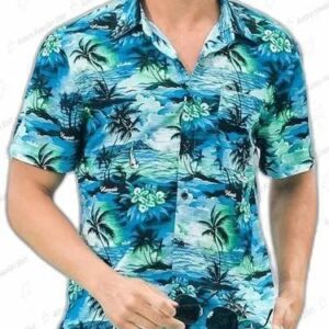 Teal Blue Vintage Palm Tree Hawaiian 2