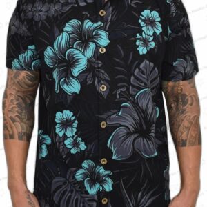 Teal Hibiscus Hawaiian Shirt for Tropical Night Style