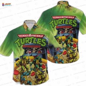 Green Mutant Ninja Turtle Hawaiian Shirt with Quest Comic Art for Gamer Fans