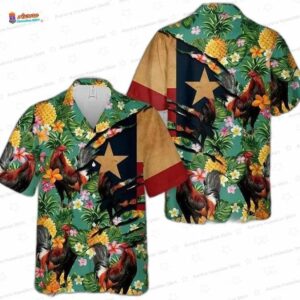 Texas Rooster Hawaiian Shirt, Chicken Lover Tropical Summer Gift