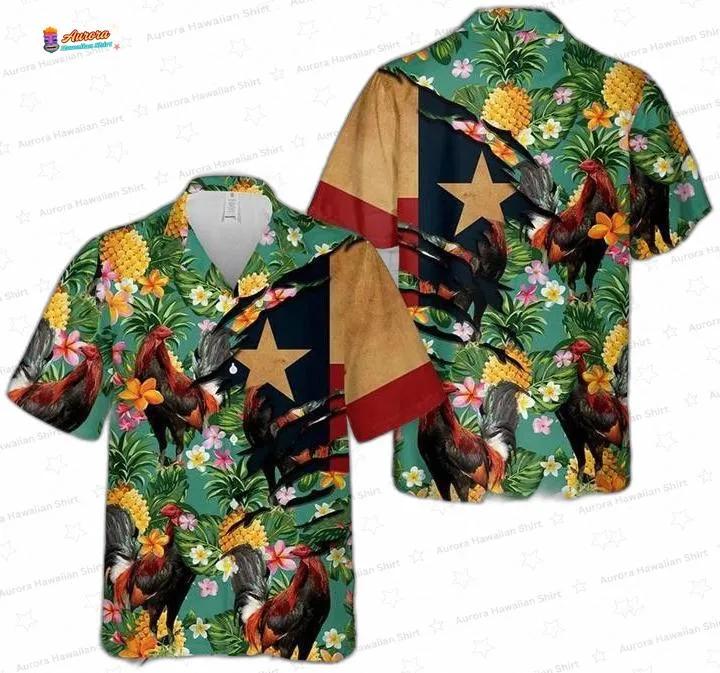 Texas Rooster Hawaiian Shirt, Chicken Lover Tropical Summer Gift Texas Rooster Hawaiian Shirt, Chicken Lover Tropical Summer Gift