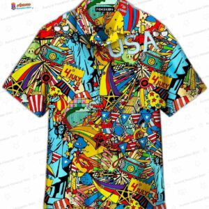 4th of July Doodle Hawaiian Shirt for Summer BBQ