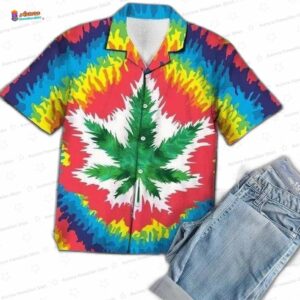 Rainbow Tie Dye Cannabis Leaf Weed Hawaiian Shirt Psychedelic Vibes