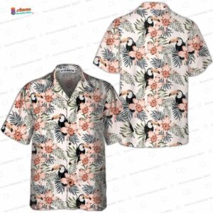 Pink Orchid Toucan Hawaiian Shirt, Floral Short Sleeve Resort Shirt