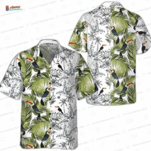 Monochrome Palm Toucan Hawaiian Shirt for Tropical Vacation Outfits