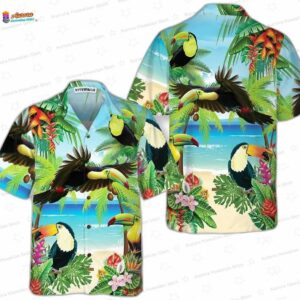 Beach Paradise Toucan Hawaiian Shirt, Short Sleeve Aloha Vacation Shirt