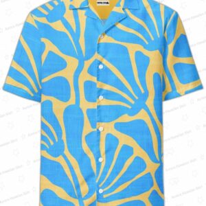 Ancient Floral Blue And Yellow Hawaiian Shirt, Bold Tropical Aloha Button-Up for Beach Vacation Gift