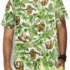 Midnight Canopy Sloth Hawaiian Shirt, Black Floral Jungle Aloha Button-Up for Animal Lover Gift