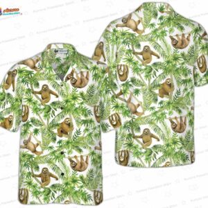 Tropical Sloth Seamless Pattern Hawaiian Shirt 3