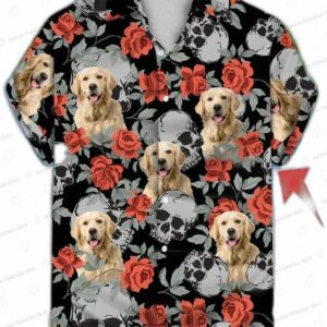 Turquoise And Blue Tropical Leaves Pattern Short-Sleeve Trendy Hawaiian Shirt Custom Photo Dog Flora 3
